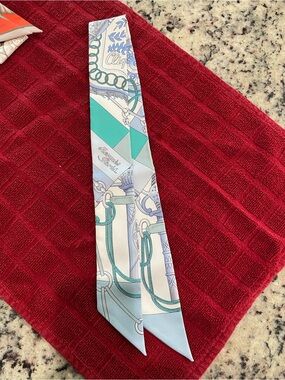 Hermes Silk Twilly Scarf - Light Blue & Teal Pattern